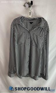 Torrid Women's Black/White Hounds-Tooth Plaid Long Sleeve Button Up - Sz 3