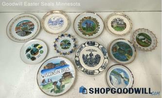 11pc Destination Collectors Plate Lot Wisconsin Dells Canada Niagara Falls Vtg