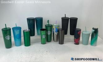 Starbucks 14pc Tumbler Cup Lot Set Black Blue Green Travel Pickup Only