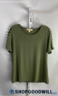 Michael Kors Women's Sage Green Strappy Sleeve Cutout T-Shirt - Sz L