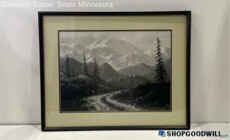 Ernest Robertson Matted & Framed Black & White Mountain Landscape Print