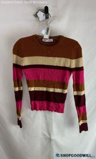 Zara Women's Multicolored Ribbed Cropped Long Sleeve Shirt- Sz M