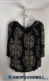 Lucky Brand Women's Black/Gray Floral Long Sleeve Top - Sz M