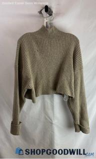 Zara Women's Beige Ribbed Cropped Sweater - Sz L