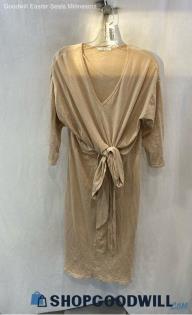 Zara Women's Light Beige V-neck Front Tie Maxi Shirt Dress - Sz S