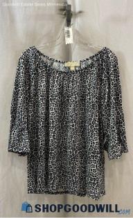 Michael Kors Women's Gray/White Leopard Pattern 1/2 Sleeve Top - Sz 1X