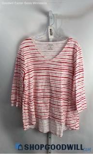 Chico's Women's White/Red Striped V Neck Shirt - Sz L