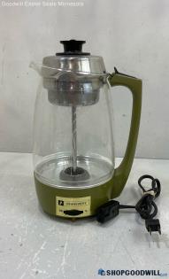 VTG Penncrest Perculator Coffee Pot Etched Glass Model 2610 JC Penney Powered On