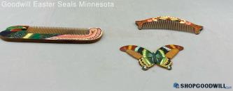 4pc Unbranded Handpainted Wooden Chinese Hair Comb Butterfly, Parrot Designs