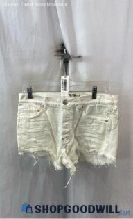 Free People Women's White Distressed Denim Short - Sz 27