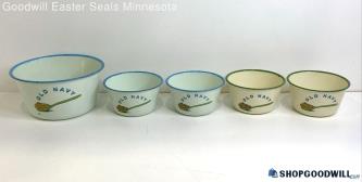 Set Of 5 Vintage Old Navy Supply Co Tin Enamelware Metal Cereal Bowls