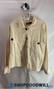 Zara Women's Ivory Corduroy Ribbed Button Up Jacket - Sz L