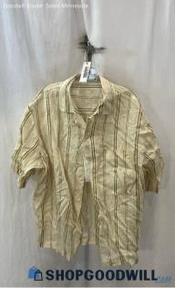 NWT Zara Men's Ivory/Olive Green Striped Textured Sheer Button Up Shirt - Sz XL