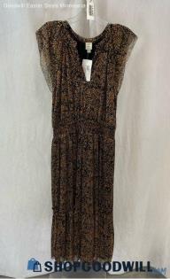 NWT Evereve Women's Beige/Black Speckled Smocked Waist Maxi Dress - Sz XL