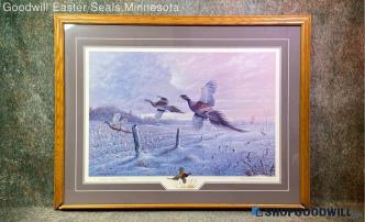 Floyd Hubbard Signed 42/250 Ap Farm Pheasants Wildlife Print Framed