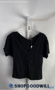 NWT Madewell Women's Black Polka Dot Short Sleeve Slit Top - Sz 4