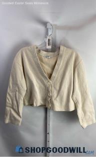 Zara Women's Cream Cropped Button Up Sweater - Sz S