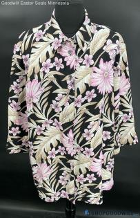 Alia Women's Polyester SS shirt with Pink flowers on black - Sz 18