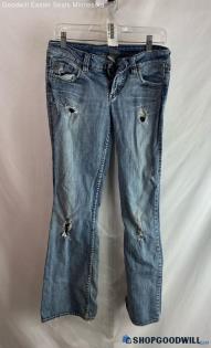 Silver Jeans Women's Blue Light Washed Distressed Bootcut Jeans - Sz 28