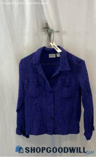 Chico's Women's Blue Textured Cropped Button Up Shirt - Sz 8