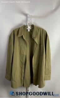 Athleta Women's Army Green Lightweight Long Sleeve Button Up Shirt - Sz L