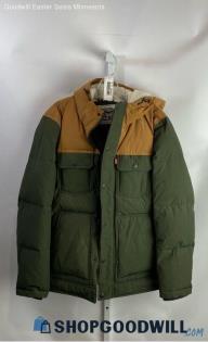 Levi's Men's Tan/Olive Green Sherp Lined Hood Puffer Jacket - Sz S