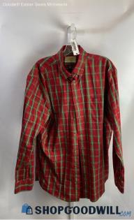 Cabela's Men's Red/Green Plaid Long Sleeve Button Down - Sz LT