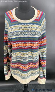 O-Hanlon Mills women's Colorful Nylon/Lambswool LS sweater - Sz L