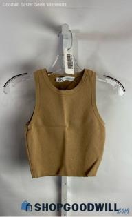 Zara Women's Tan Cropped Tank Top - Sz S