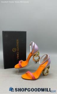 Vinci Leather Women's Kiyev Lilac/Orange Patent Leather Sandals Sz 6 (EU 37)