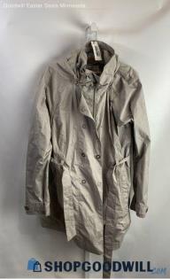 Columbia Women's Light Gray Long Double Breasted Rain Coat - Sz XL