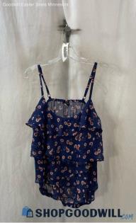 Torrid Women's Navy/Pink Floral Patterned Sheer Ruffle Cami Tank Top - Sz 1