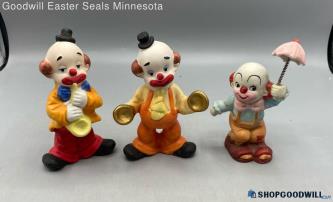 3pc VTG Unbranded Ceramic Hand Painted Clown Figurines Music Umbrella Colorful