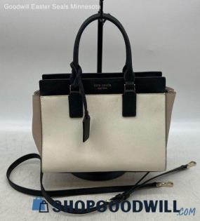 Kate Spade Cameron Tan Black White Satchel/Top Handle Bag Womens Leather