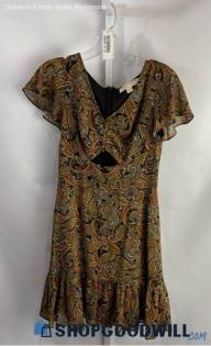 Michael Kors Women's Black/Brown Paisley Patterned Keyhole Short Dress - Sz 0