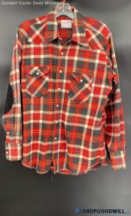 Wrangler Men's Red/Black Plaid LS Cotton shirt w/Elbow Patches - Sz 16.5 x 35