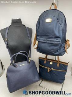 Lot of 3 items Michael Kors Navy Backpack/Tote Bag Womens Nylon Handbag/Purse