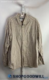 Columbia Men's Tan/Gray Plaid Long Sleeve Button Down - Sz XL