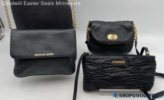 Lot Of 3 Michael Kors Black Pebble/Pleated Leather Crossbody Handbags/Purses