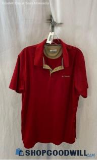 Columbia Men's Red Textured 1/4 Button Collared Polo - Sz L