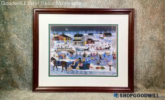 Sheila Lee Signed "Over The River" 117/350 Holiday Winter Town Horse Print Frame