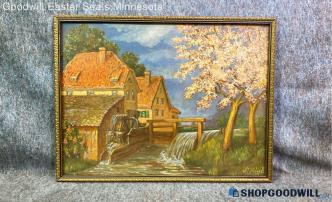 Spring Country River Mill T High Vtg Nature Landscape Gifted In '30s Print Frame