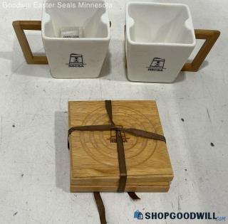 Square Cups With Coasters And Spoons