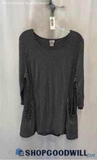 Chico's Women's Black/White Striped 3/4 Sleeve Pocket Tunic - Sz XL