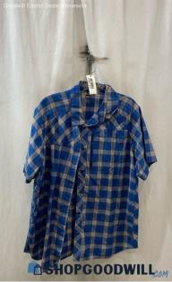 REI Men's Blue/Orange Plaid Performance Short Sleeve Button Up Shirt - Sz XL