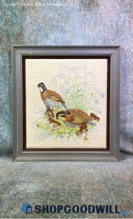 "Bob White Quail" Columbia Minerva Wildlife Bird Nature Crewel Picture Frame Art