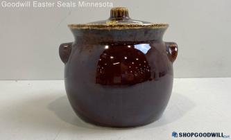 USA Brown Pottery Drip Glaze Bean Pot