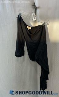 NWT T.ba Women's Black Single Flared Sleeve Asymmetrical Silhouette Blouse Sz 40