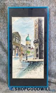 "Le Marche Bonsecours" Simard Signed Original Road Painting Watercolor Framed