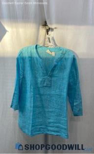 Chico's Women's Sky Blue 100% Linen V Neck Tunic - Sz L